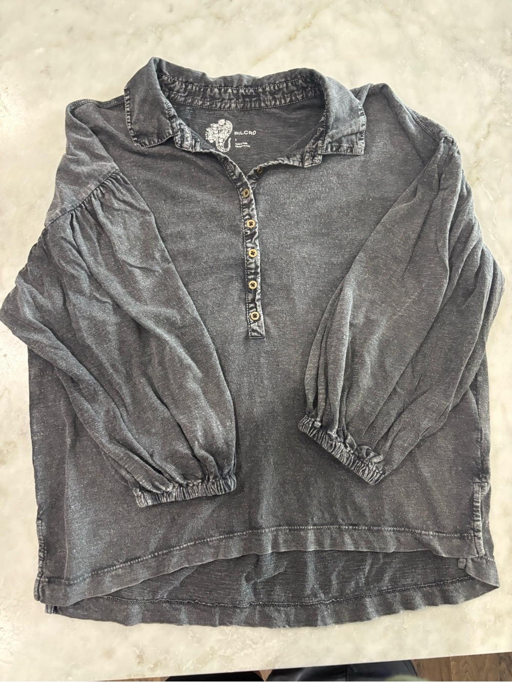 Pilcro Washed Charcoal Long-Sleeve Henley Blouse